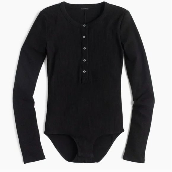 J.CREW BLACK RIBBED HENLEY BODYSUIT - Picture 1 of 4